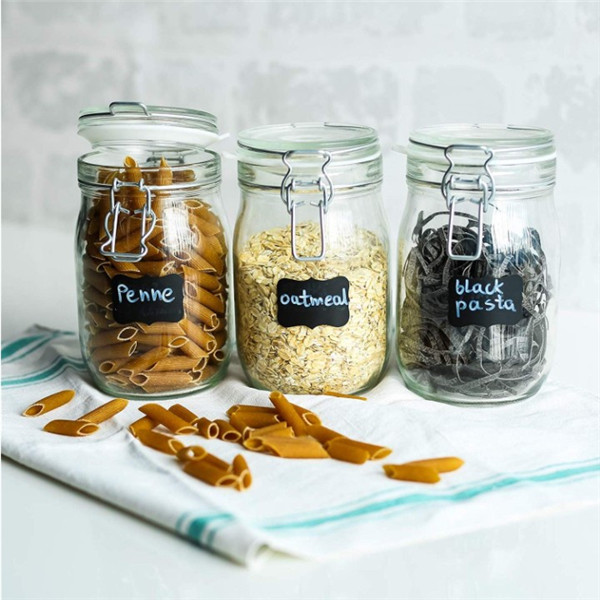 4 Glass Food Storage Jars with Airtight Lids + Chalkboard & Marker, Kitchen  Canisters for Flour, Sugar, Coffee, Cereal, Pasta, Canning, Cookie Jar